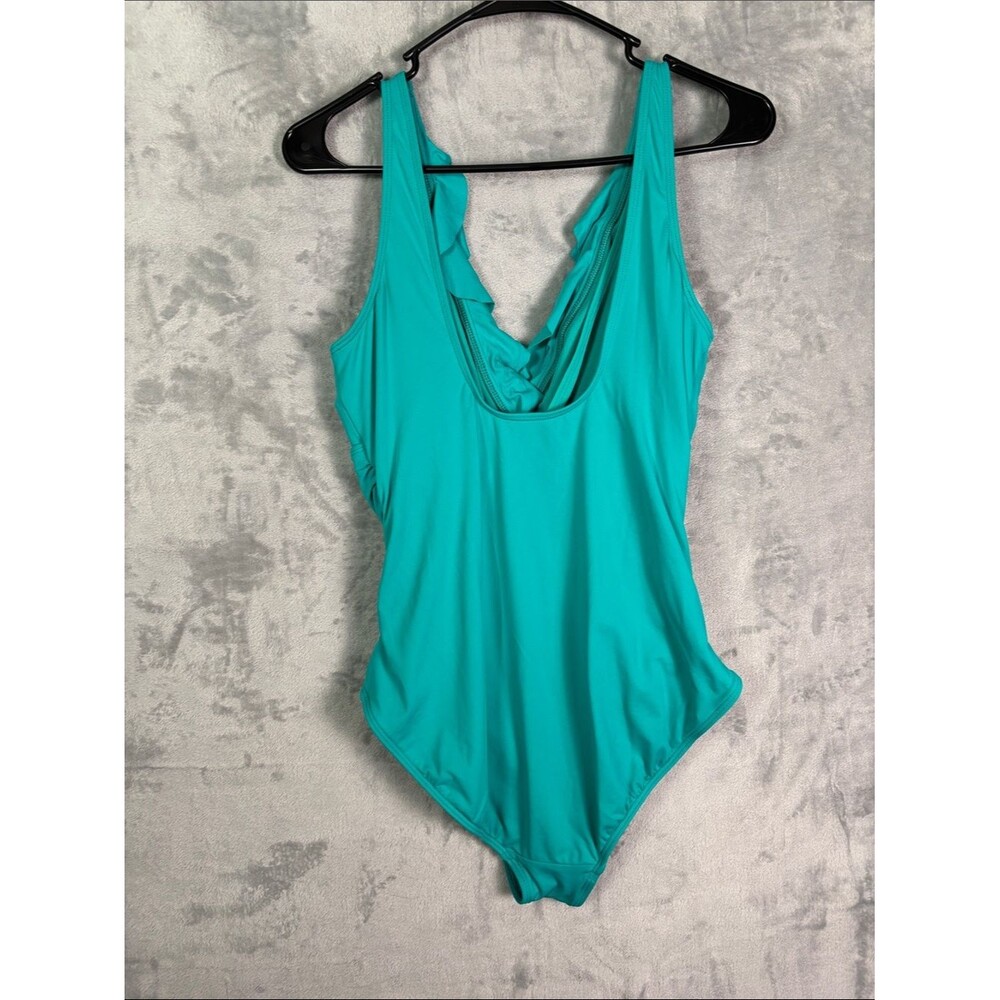 Lauren Ralph Lauren Teal Ruffle Front One Piece Bathing Swim Suit Size 14 - Picture 4 of 7